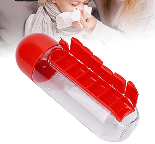 Tragbarer 2 in 1 Pillenbox Organizer mit Wasserflasche, Medizinaufbewahrung Wasserflasche Täglicher Pillenetui Organizer Medizinaufbewahrungsplaner Tasse Reise Medikamentenbehälter Behälter Wasser Tri