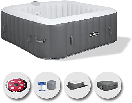 EASE.ZONE SPA hidromasaje Inflable Cuadrado climatizada 4 Personas 145x145x65cm Bomba Super Silenciosa Integrada, Gris
