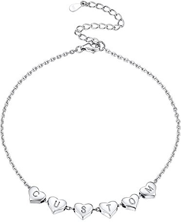 Silvora S925 Silber Damen Fußkettchen mit Personalisierte Mini Buchstabe A-Z Kleine Initial Herz Anhänger Fußkette/Armbänder für Damen/Frauen/Mädchen 22cm+5cm Verlängerketten