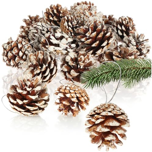 com-four® 30x Anhänger Tannenzapfen mit weißen Spitzen - Pinienzapfen als Weihnachtsdekoration - Zapfen Deko zum Anhängen - Bastel Set - Weihnachtsschmuck (30 Zapfen - weiße Spitzen)