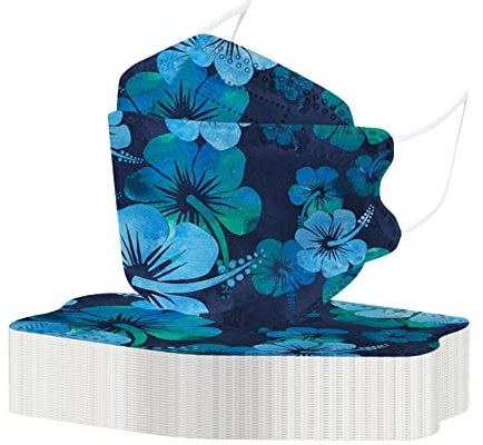 50 Stück Mundschutz Erwachsene Bunt Einweg Fischform 4-Lagige Mund-Nasen-Schutz 3D Blumen Glitzer Motiv Nasenschutz Mund-tuch Atmungsaktiv MNS Bandana Staubdicht Halstuch Schals für Damen Herren