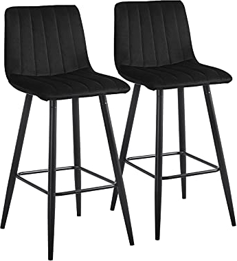 CLIPOP Barhocker 2er Set Samt Barstuhl Hocker Bistrohocker mit Metall Fußstütze, Tresenhocker für Küche, Bar, Theke und Zuhause (Schwarz)