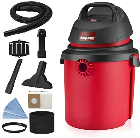 Shop-Vac Aspirateur humide/sec de 4 gallons et 4,0 pics, aspirateur portable compact avec porte-outils, support mural et accessoires, idéal pour la maison, le lieu de travail, le garage,