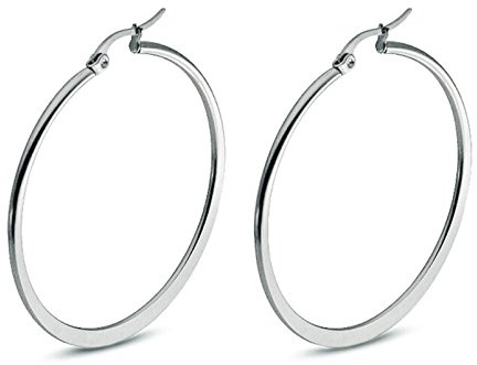 Ohrringe Damen Edelstahl Flache Creolen mit großem Kreis für Frauen 20mm/30mm/40mm/50mm/60mm Creolen Silber/Schwarz/Gold/Roségold