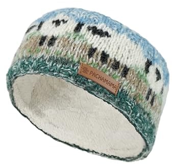Pachamama Women Wool/Mohair Ear Warmer Headband Sherpa Fleece Lined Handknitted Sheep Design Multicoloured One-Size Handmade Fair Trade