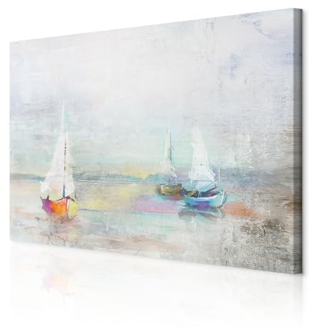 decomonkey Bilder Schiffe 60x40 cm 1 Teilig Leinwandbilder Wandbild Boote | Strukturleinwand, Holzkeilrahmen, Bild auf Leinwand, Kunstdruck, Wanddeko, Wohnzimmer, Wanddekoration, Abstrakt, See, Bunt