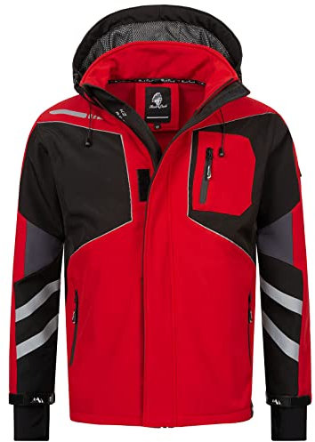 Rock Creek Herren Softshell Jacke Outdoor Jacke Windbreaker Übergangsjacke Anorak Kapuze Regenjacke Winterjacke Herrenjacke Jacket H-287 Rot 3XL