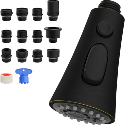 Hibbent Ausziehbarer Küchenarmatur-Sprühkopf-Ersatz, 3-Funktions-Küchenspüle-Sprühdüse mit 12 Adaptern, kompatibel mit Moen, American Standard, Delta, Kohler Armaturen, ölgerieben, bronziert
