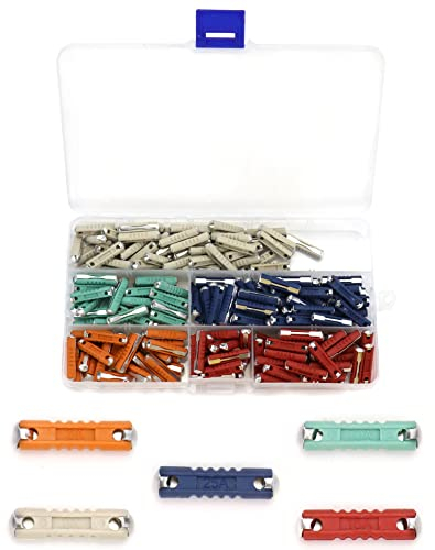QWORK® 200 Stück Continental Sicherungen Torpedo Auto, Auto Sicherungen Mit Kunststoff Aufbewahrungsbox, 5A, 8A, 10A, 16A, 25A