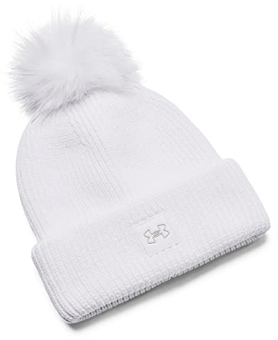 Under Armour Womens Beanies Women's ColdGear® Infrared Halftime Ribbed Pom Beanie, Wht, 1373098-100, OSFM