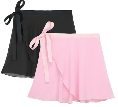 Zando 2 Pack Black Pink Toddler Ballet Skirts for Girls Wrap Ballet Skirt Women Adult Chiffon Dance With Adjustable Waistband Z Black & Pink 4-6 Years