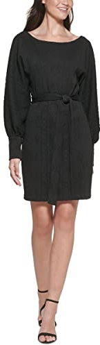 GUESS Damen-Blousonkleid, Stretch, Gürtel, U-Ausschnitt, oberhalb des Knies, Abendkleid, Schwarz, XL