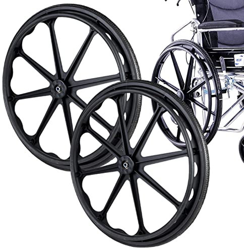 Aqkgtj Paire de Roues arrière en Nylon Solide de 24 Pouces pour fauteuils roulants, roulettes de Rechange pour fauteuils roulants, Grandes Roues pour fauteuils roulants manuels, ID 12mm, Noir