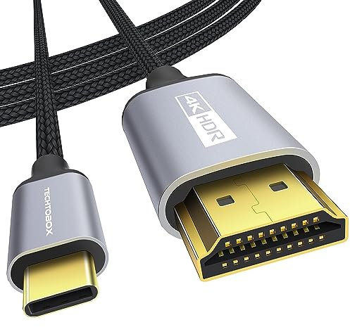 TECHTOBOX USB-C to HDMI 4K@60Hz Cable 10Ft/3M [Braided, High Speed] Type C to HDMI Cord for Home Office Thunderbolt 3/4 Compatible with MacBook Pro/Air,iMac,iPad,iPhone 15/Plus/Pro/Pro Max,XPS,Galaxy