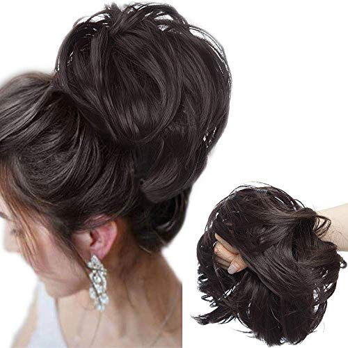 SEGO Große Haarverlängerung Haarteil Haargummi Haar Extensions Messy Bun Dutt Hochsteckfrisuren Voluminös mit Gummiband (80G) Dunkelbraun