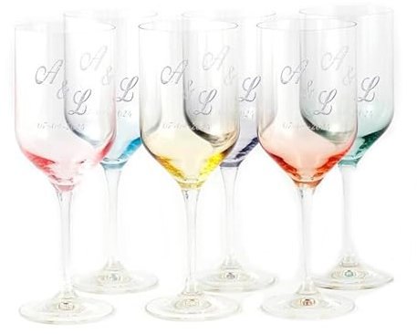 Set 6 copas vino 48 cl. cristal colores personalizadas grabado nombre o texto elegir