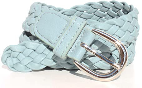 glomy * Geflochtener Gürtel für Damen und Mädchen, handgewebter Gürtel für Hosen oder über Kleid aus Halbleder, Puderblau, Einheitsgröße