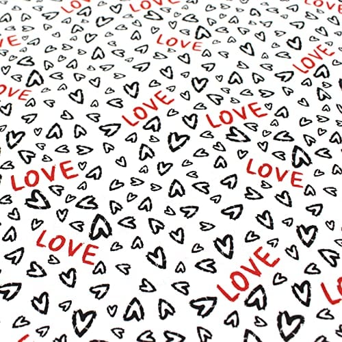 VmG-Store Baumwollstoff Meterware 140cm Breite Stoffe zum Nähen Nähstoff Kinderstoff für Kissen Babykleidung Kinderkleidung DIY (Herzen und Love Schriftzug Bb009)