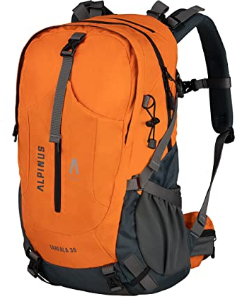 Alpinus Tarfala Wanderrucksack 35L Orange - Trekkingrucksack mit ADS-Belüftungssystem, Laptopfach & Regenhülle für Wandern & Tagestouren, Outdoor Rucksack für Wandern und Trekking