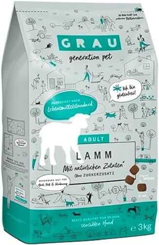 GRAU – das Original – Trockenfutter für Hunde - Lamm, 1er Pack (1 x 3 kg), glutenfrei, für sensible, erwachsene Hunde