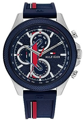 Tommy Hilfiger Reloj multifunción de cuarzo para hombre, caja de acero inoxidable de 46 mm, diseño inspirado en las carreras, resistente al agua hasta 5 ATM, elegante reloj moderno, regalo para él