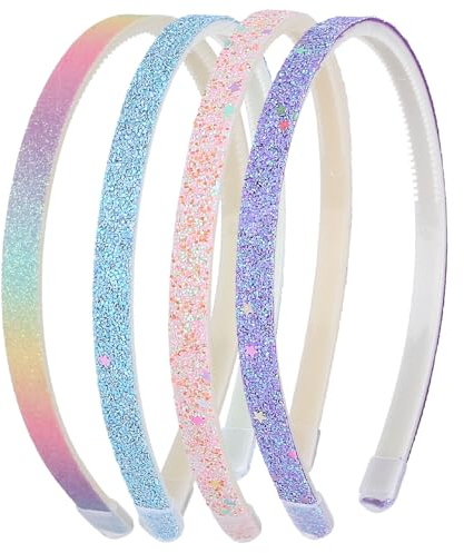 WLLHYF Lot de 4 bandeaux à paillettes - En plastique - Antidérapants - Épais - Avec confettis arc-en-ciel - Accessoires pour cheveux colorés pour petites filles
