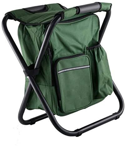 Outdoor Camping Folding Stool Ice Bucket Chair, Large Capacity Insulated Box Bag Stool for Beach, BBQ, Camping, Fishing(army green)