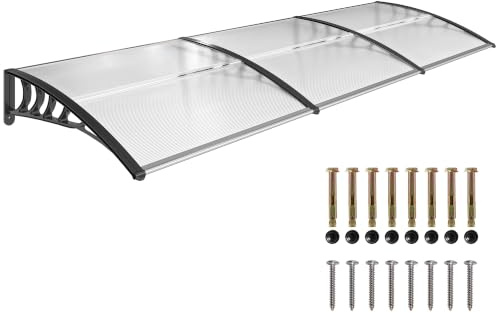 Outsunny Tettoia per Esterni Curva 90x295x23.5 cm Nero e Trasparente | Viti e Bulloni Inclusi, Pensilina, Policarbonato, PP e Alluminio