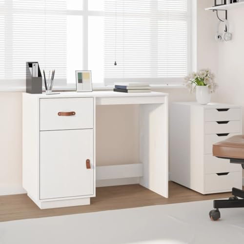 CKioict Schreibtisch Weiß 95x50x75cm Massivholz Kiefer kinderschreibtisch computertisch Bürotisch Geeignet für Büros, Wohnungen, leerstehende Räume