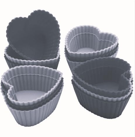 PACK 12 Moldes de Magdalenas con Forma de Corazón. Moldes de Silicona. Repostería para Enamorados. Muffings y Dulces. Moldes con Formas.
