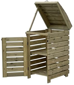 BinBreeze wheelie bin storage unit, wooden outdoor cover, recycling box storage (Single, with shelf)