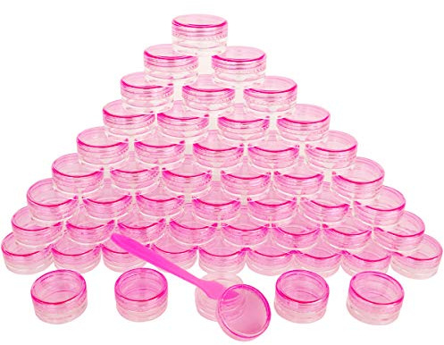 Wopanxye 50pcs 3 Gram Mini Makeup Jars, 3ml Cosmetic Sample Empty Container | 50x 3g Pink Pot, BPA Free, Small Travel Plastic Tin Screw Cap Lid, Tiny Bottle for Make-up Eye-shadow Nail Powder Paint Cream