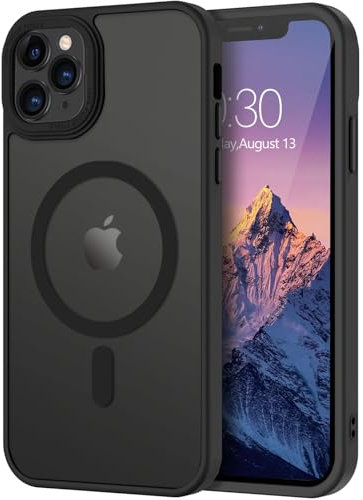 DUEDUE for iPhone 11 Pro Max Case Magnetic, Strong Magnetic Fit for MagSafe, Shockproof Military Grade Drop Protection, Anti-Scratch Translucent Matte Back Case for iPhone 11 Pro Max 6.5, Black