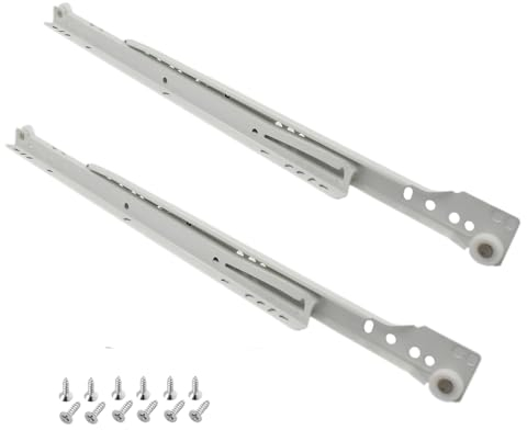 Schubladenschienen 300mm, 1 Paar (2 Stk.) Rollschubführungen, Schubladen Schienensystem mit Teilauszug, Schubladenführungen mit 12 Schrauben, Schienen für Schubladen, Schubladenauszug Weiß, bis 20kg