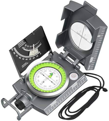 Proster Militär Marschkompass Professioneller Taschenkompass Peilkompass Kompass Compass mit Klinometer Tragschlaufe Tasche für Jagd Wandern und Aktivitäten im Freien- Schwarz (Grau)
