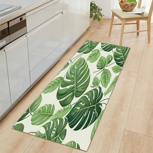 Generic Tapis de Cuisine Planter des Feuilles De Palmier Vertes Tapis de Couloir 40x120cm, Couleur Claire Tapis de Cuisine Antidérapant, Lavable Tapis de lanières et Résistant pour se Tenir Debout