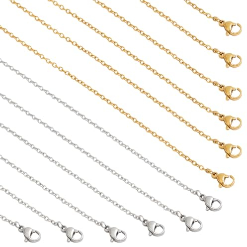 nbeads 20 Stück Edelstahl Kabelketten Halsketten, 2 Farben Bulk Halskette Kette Schmuckherstellung Kette Kabelkette Halsketten Set Für Herstellung von Perlenketten, 50cm