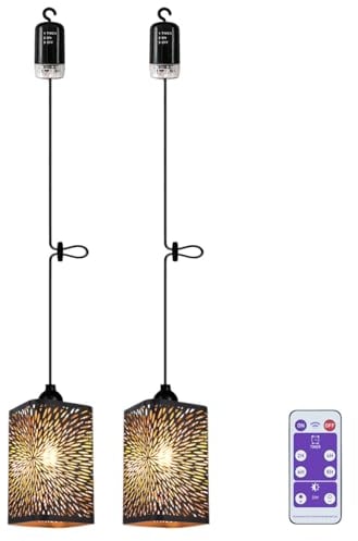 YIKEGE LICHT 2x Hängelampe mit Batterie Dekorative Lampe Akku Hängeleuchte Deckenlampe ohne Strom Stromanschluss Feuerwerk Lampenschirm Nachtlicht Laternen Lampions für Garten Balkon Pavillon Küche
