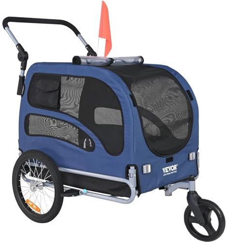 VEVOR Hundeanhänger 45 kg 2in1 Fahrradanhänger Kohlenstoffstahl + 600D Oxford-Gewebe + PP faltbar 1440 x 725 x 845 mm als Anhänger 1320 x 725 x 920 mm als Kinderwagen Hundebuggy Jogger Anhänger Blau