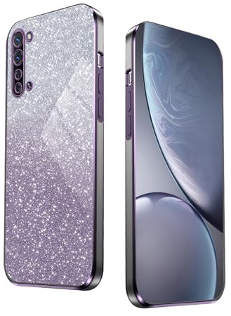 WBWONE Glitter Hülle für Oppo Find X2 Lite, mit Elektroplattiertem Rand, Stoßfestes Handyhülle, Schutzhülle mit Funkeln Aufkleber - Lila