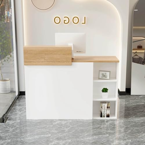 Empfangstheke Für Bekleidungsgeschäfte, Moderne Salon-Lobby Einzelhandelstheke, Empfangsthekentisch mit Schubladen Und Offenem Regal,kleine Kassentheke, Home-Office-Schreibtisch, Computerarbeitsplat