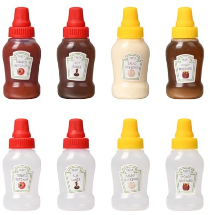 Pumwoy Mini botellas de salsa – 8 unidades, 25 ml, botellas de salsa de soja y ketchup para niños y adultos