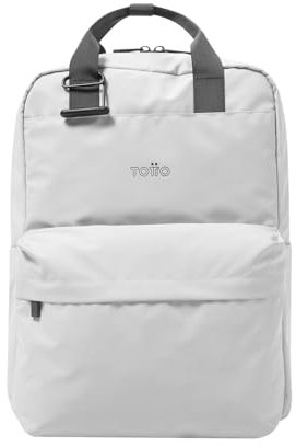 TOTTO - Mochila para Ordenador Portátil de 14 Pulgadas, Modelo Billy, Compartimento Principal y Bolsillos Delanteros, Bolsillo Botella, Bolsillo Secreto, Gancho para Colgar, Color White Sand