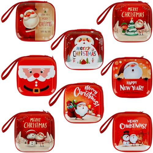 CAUTIOUS 8 Pièces Porte-Monnaie de Noël Petite Cadeau Porte Monnaie Mini Portefeuille pour Enfant Noël Décor Boîte à Bonbons Petit Carré Fer