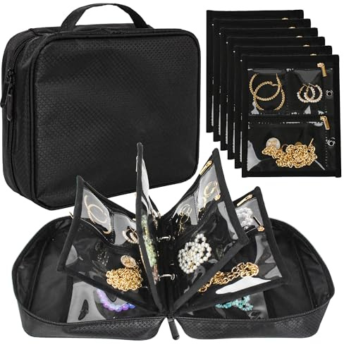 LingLingo Reise-Schmuck-Organizer, kleine Schmuckbeutel, Schmuckaufbewahrung, Buchbinder mit transparentem Reißverschluss, Samtbeutel für Reisen, Ohrringe, Ringe, Halsketten, Armbänder
