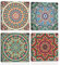 HPNIUB Moroccan Vintage Mandala Flower Wall Art,Boho Bohemian Mexican Talavera Moroccan Framed Wall Art Hanging Painting,Middle East Hippie Room Decor Set of 4(40x40cm)