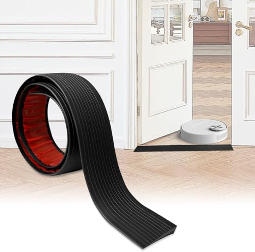 Türschwellenrampe Saugroboter, Türschwellenrampe 1cm Hoch, Selbstklebende Rampe, Gummi Türschwellenrampen Saugroboter, Übergangsprofil für Rollstühle, Kinderwagen, Garagen (Schwarz,1M x 5CM x1CM)