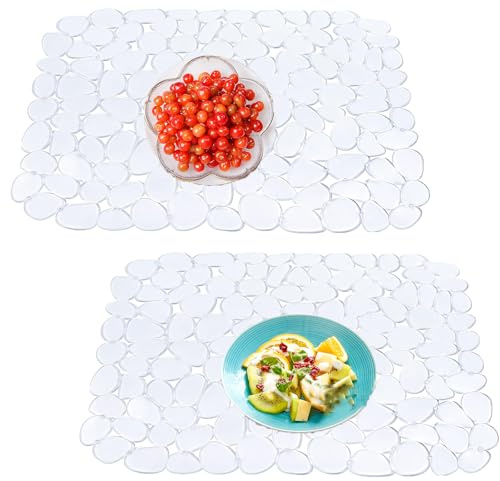 ORFCP 2Pcs Spülbeckeneinlage für Küche und Bad, Edelstahl Spülbecken Schutzmatte, praktische Spülbeckenmatte aus PVC für die Küche, Spülbecken Schutzmatte für Geschirr und Becken, Transparent 2