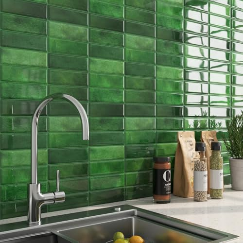 FunStick Azulejos Adhesivos 3D Vinilo Adhesivo Pared Cocina Verde Impermeable 30CMx30CM 5 Baldosas Azulejos Verde Adhesivo Paneles Adhesivos Pared Cocina Baño Revestimiento de Paredes 3D Vinilos Baño