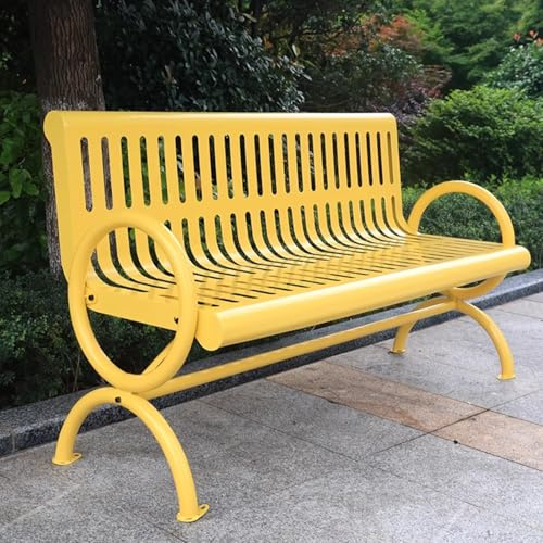 Gartenbank Metall Wetterfest Bunt Einteiliges Formteil Parkbank Basisverstärkung Rastbank Am Straßenrand Starke Tragfähigkeit für Balkon, Terrasse, Garten(Yellow,1.5m)